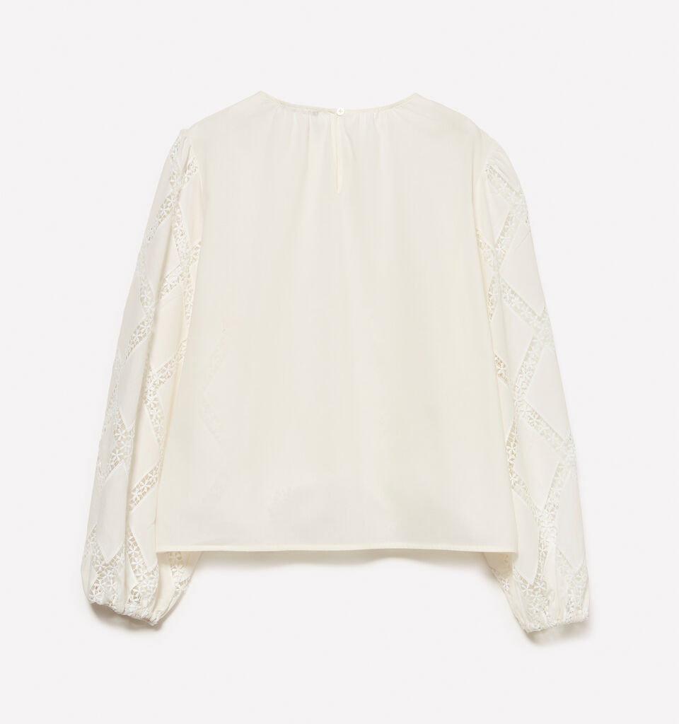Cream white blouse with lace - women's blouses - Creamy White | Sisley image number 6